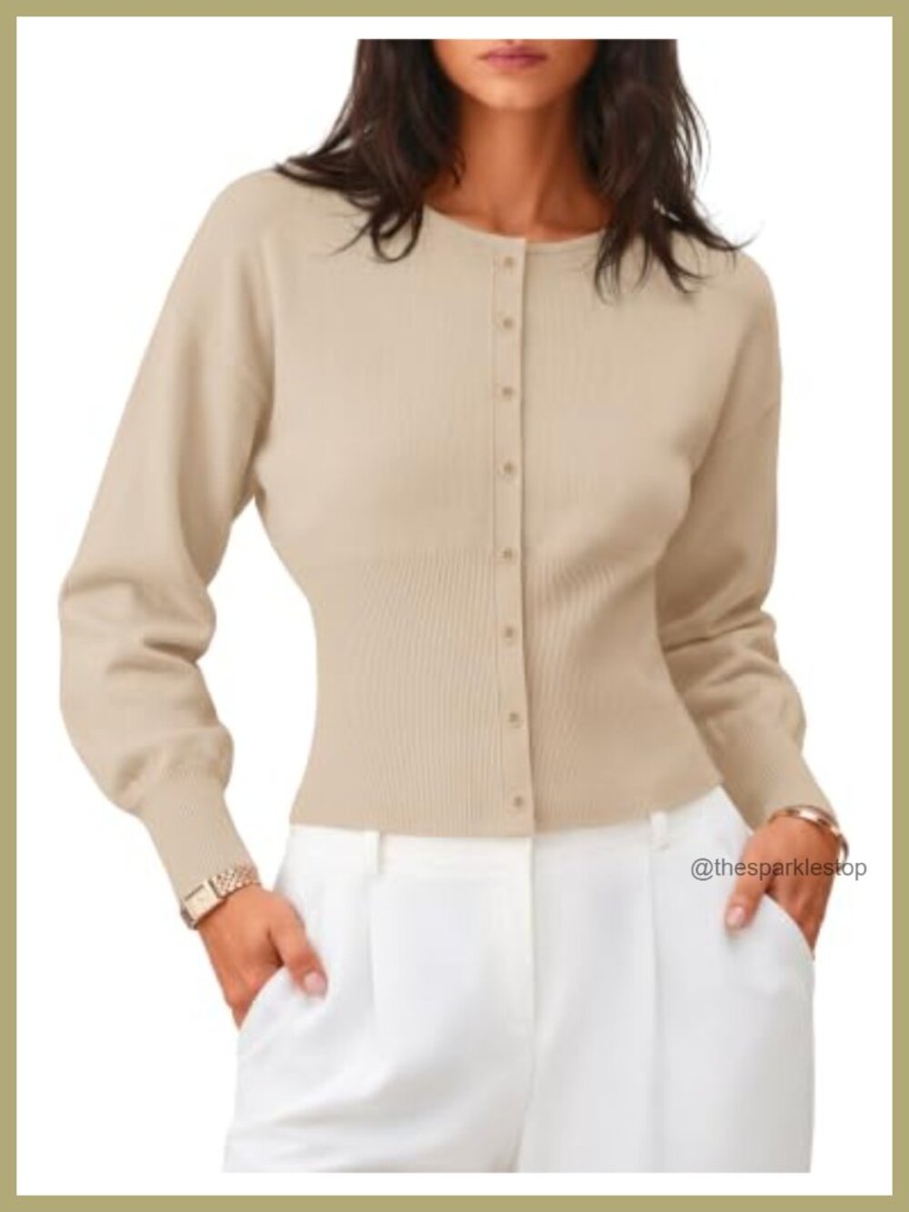 Long Sleeve Ribbed Knit Cardigan Button Front Fitted Waist Sweater